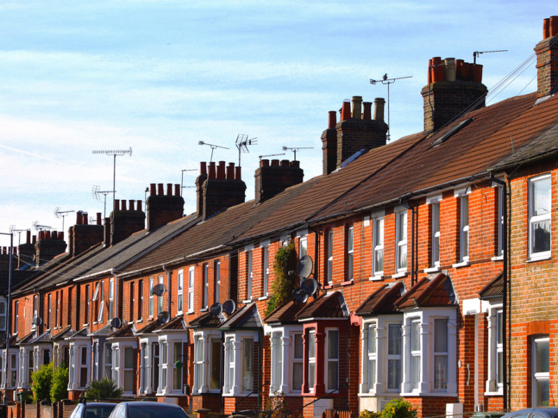 English Row Terraced House In Spring Season  England Uk. Brick