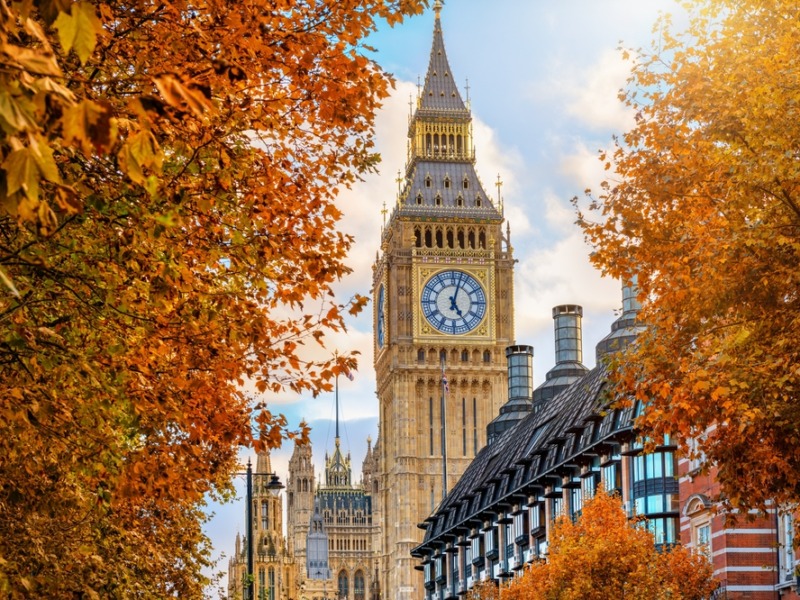 London During Autumn Time With The Big Ben Clocktower At